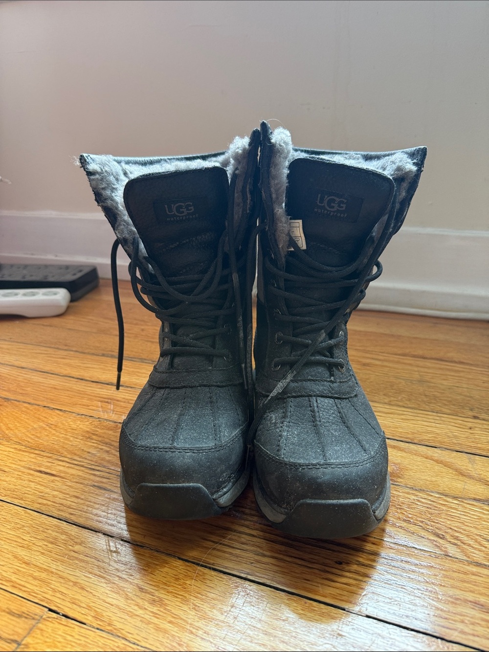 UGG Black Lace-Up Shearling Winter Boots